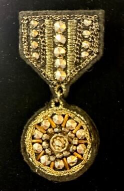 Vintage Cara NY Mixed Media Heraldic Dangle Brooch Pin Black Felt Metallic Studs